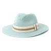 Mode sommar kvinnors solstrå hatt bred sida panama strand mössa uv skydd jazz fedora hatt