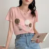 Reine Baumwolle Krawatte Blumen Kurzarm Damen T-shirt Sommer Ins Koreanische Stil Streetwear Fashion Desinger Top Graphic Tees 220608