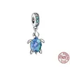 perline oceaniche S925 Gioielli in argento sterling Perline fai da te con CZ Adatto Pandora Ale Charm per Pandoras Bracciali per donna Bracciale europeo colore bluCollana