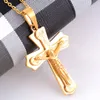 Pendanthalsband Jesus Classic Vintage Gift Mens Rostfritt stål 316L Cross Gold Color Necklace Chain Jewellery 097