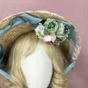 ワイドブリム帽子女性女の子ロリータ手作りストローサンハット人工花柄のヴィンテージスタイルエレガントティーパーティートラベルビーチフラットキャップ