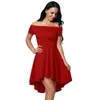 Summer Women Casual Off the Shoulder Dress Short Sleeve High Low Skater Cocktail Party Evening Wedding Dresses W220315