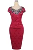 SHEATH BODYCON Women Work Dress Vintage Retro Lace Flora Kne Length Formal Office OL Dress FS1091 B0712X2