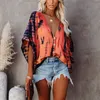 Casual Tie-dye Printed Bat Half Sleeve Whirt Fashion Sexy Deep V-neck Single Breasted Blouse Women's Street Shirts 220511