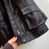 Ftlzz Slim Pu Coats Women Faux Leather Justiets عتيقة جاكيتات راكب الدراجة النارية ذات الحزام الأنيق أزرار جيوب الخصر معاطف 220815