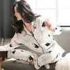 Kobiety Dwuczęściowy piżama wiosna spodnie z długim rękawem Sweet Sleepwear Simple Cardigan Homewear Czysta bawełniana piżama zestaw 220329