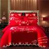 Big Red Embrodery Wedding High-klass Four Piece Set Pure Cotton Quilt Cover Bed Sheet All Multi Dowry Celebration