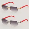 New Designer Micro-paved Diamond Set Rimless Metal Sunglasses 3524012 Red Plank Arms Square Sun Glasses Outdoor Design Classical Model Glasses 18K Gold Frame Size:57