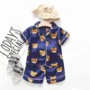 Summer kids boys and girls pajamas satin cartoon bear home service short-sleeved baby boy clothes set two-piece suit 1-4 years