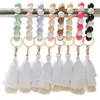 Bead Wood Bracelet Jewelry Party Favor Silicone Beaded Tassel Beadeds Keychains Colorful Fringe Bracelets Bangle Wrist Key Ring Pendant Bag DE277