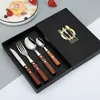 4pcs Dinnerware Sets Stainless Steel Cutlery Set Wooden Handle Scoop Fork Knife Tableware Dinner Dessert Afternoon Tea Flatware Kitchen Accessories Gift ZL0250