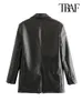 TRAF Women Fashion Pu Faux Leather Lould Blazer Coat Britage Long Sleeve Back Vents Female Ofterear Tops 220812