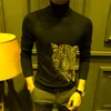 Suéteres masculinos Padrão de leopardo masculino 3D Diamante jovem de alta qualidade Cashmere Winter Bottoming Pullover malha masculino Sweter de gola alta masculina