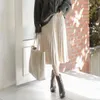 Faldas elegantes Midi Plisado Falda de punto Mujeres 2022 Autumn Winter Knee Longitud Una línea Alta cintura Damas Mt879