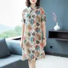 Vestidos casuais festas femininas vintage elegantes estampas florais de estilo chinês Cheongsam Summer Ladies Loose A-Line Mini Vestidoscasual