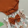 Kläder sätter 3 st härliga babyflickor höstkläder 0-24 m stickad långärmad bokstav brun romper blommor bowknot byxa pannbandkläder