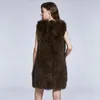 Femmes Fourrure Fausse Hiver Manteaux Naturels Chaud Femmes Réel Long Gilet Sans Manches Femme HZT-Z008Femmes FemmesFemmes