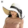 ワイドブリム帽子ファッションヘップバーンウィンドブラックホワイトストライプボウノットハット太陽女性女性大きなストロー美しい夏のブリムb m9b5wide