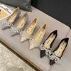 Dress Shoes Designer Chic Pearl Bow High Heels Versatile Pointed Shallow Mouth Women Pumps Sandals