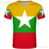 Myanmar T Shirt Ücretsiz Özel Yapım İsim Numarası Mya T-Shirt Nation Flag MM Cumhuriyeti Burma Burma Ülke Baskı Po Giyim 220702