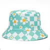 Plaid Check Bucket Hats Men Women Black White Bob Summer Floral Plaid Print Fisherman Hat Travel Beach Fishing Cap Panama G220418