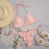 Dames badkleding 6 kleuren halter gegolfd franje bikini set vrouwelijke massieve sla trim badpak vrouwen twee-stukken bather badpak zwemmen