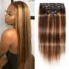 Indian Clip in Human Hair Extensions P4/27 Markeer rechte Remy Hair Revs 8pcs Set 120G voor vrouwen