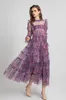 Women's Runway Dresses O Neck Printed Long Sleeves Ruffles Elegant Fashion Party Vestidos