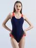 Traje de baño para mujer Traje de baño de una pieza para mujer Trajes de baño deportivos Ajuste delgado Cubrir el color del vientre a juego Correa de acero sin almohadilla en el pecho Bikini sexy sin espalda de alta elasticidad