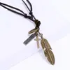 Punk Bird Feather Pendant Necklace Ancient Letter ID Cross Charm Adjustable Leather Chain Necklaces for Women Men Fashion Jewelry Gift