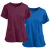 Women's T-Shirt Women Nursing V-Neck Pocket Blouse Uniforms T Shirt Short Sleeve Solid Color Scrubs Working CasualWomen's