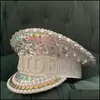 Bérets chapeaux caps chapeaux foulards gants accessoires de mode femmes paillettes brûlant la mariée hat militaire hackmade marin CA dhrt9