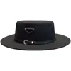 2022 British woolen inverted triangle belt buckle flat top hat men women autumn winter versatile jazz hats