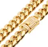 14K Plated Gold Chain 10mm Cuba chain micro set white diamond buckle encryption Necklace 22 inches