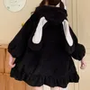 Kvinnors hoodies tröjor vinter varm kawaii kanin öron tröja flicka lolita hooded zipup casual harajuku hoodie länge ärm 230206