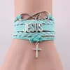 Charmarmband lilla Minglou Infinity Love Jesus Armband Cross Religious Faith Leather Wrap Men Bangles For Women Jewelrycharm inte