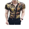 summer personality striped shortsleeved shirt tide male nightclub hair stylist youth wild business casual flower shirt