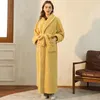 Ropa de dormir para mujer Invierno Espesar Pareja Bata Cálida Solapa Albornoz Vestido Manga larga Amantes Coral Fleece Camisón Casual Kimono Vestido Mujer