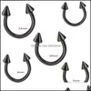 Nose Rings Studs Body Jewelry Black Sier Cone Horseshoe Bar Piercing Hoop Ring 100Pcs/Lot Eyebrow Lip Labret Jewelry255G Drop Delivery 202