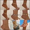 Anklets smycken Bohemian Turtle Shell Summer Beach Anklet For Women Tortoise Seashell Charm String Beads Chains Ankelarmband på benet Boho