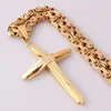 Chains Gold Tone Jesus Cross Pendant Necklace Stainless Steel Men Jewelry Byzantine Link Chain Christian Gift Wholesale