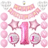 Foil Balloons Birthday Party Decoration First Birthday Girl Boy Ballon Happy-Birthday Banner And Balloon Pink Blue Set For Age 1 M088E