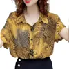 Women's Blouses & Shirts Women Spring Summer Style Chiffon Lady Casual Short Sleeve Print Turn-down Collar Tops 2022 Arrivals