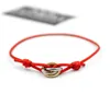 Moda donna amante braccialetto fatto a mano rosso nero corda braccialetto catena fascino titanio acciaio inossidabile tre cerchi bracciali per ragazze regalo