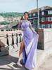 Moderne lila lange Seiten Split Abendkleider ärmellose hoher Hals -Prom -Party -Kleider Kleider Robe de Soiree Vestidos de Festa