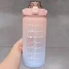 2000ml Kawaii Vattenflaskor Jumbo Flaska med Time Marker Halm Klistermärke Plast Sport Travel Juice Jug Söt Bärbara Gym Dricker Koppar