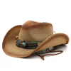 Chapeaux de soleil cowboy pour hommes et femmes, en paille de papier Beige, Panama, casquette de plage à large bord, Jazz, classique d'été pour dames, casquettes Fedora