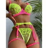 Women Sexy Lingerie Set Garter Belts Fluorescent Green Heart Lace Push Up Bras Sex Panties Temptation Erotic Sensual Underwear