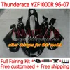 هيكل السيارة لـ Yamaha Yzf1000r Thunder Yzf 1000r 1000 R 96-07 Body 8no.13 YZF-1000R 96 97 98 99 00 01 02 07 YZF1000-R 1996 2003 2004 2005 2006 2007 Fairing Blue Silver Silver