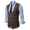 Men's Tank Tops Spring And Autumn Men's Casual U-neck Double-breasted Plaid Vest Slim Jacket Working Clothes For Men TopMen's